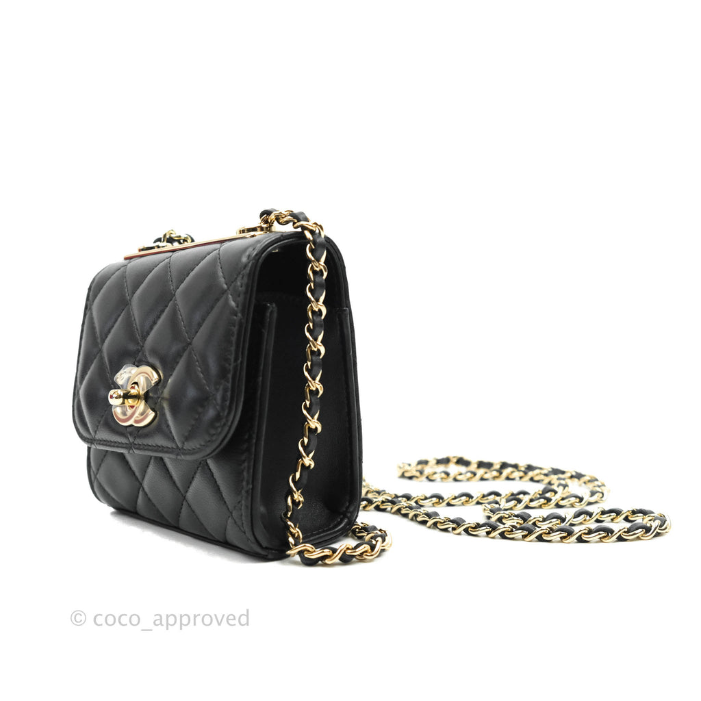 Chanel Small Quilted Trendy CC Clutch With Chain Black Lambskin Gold Hardware