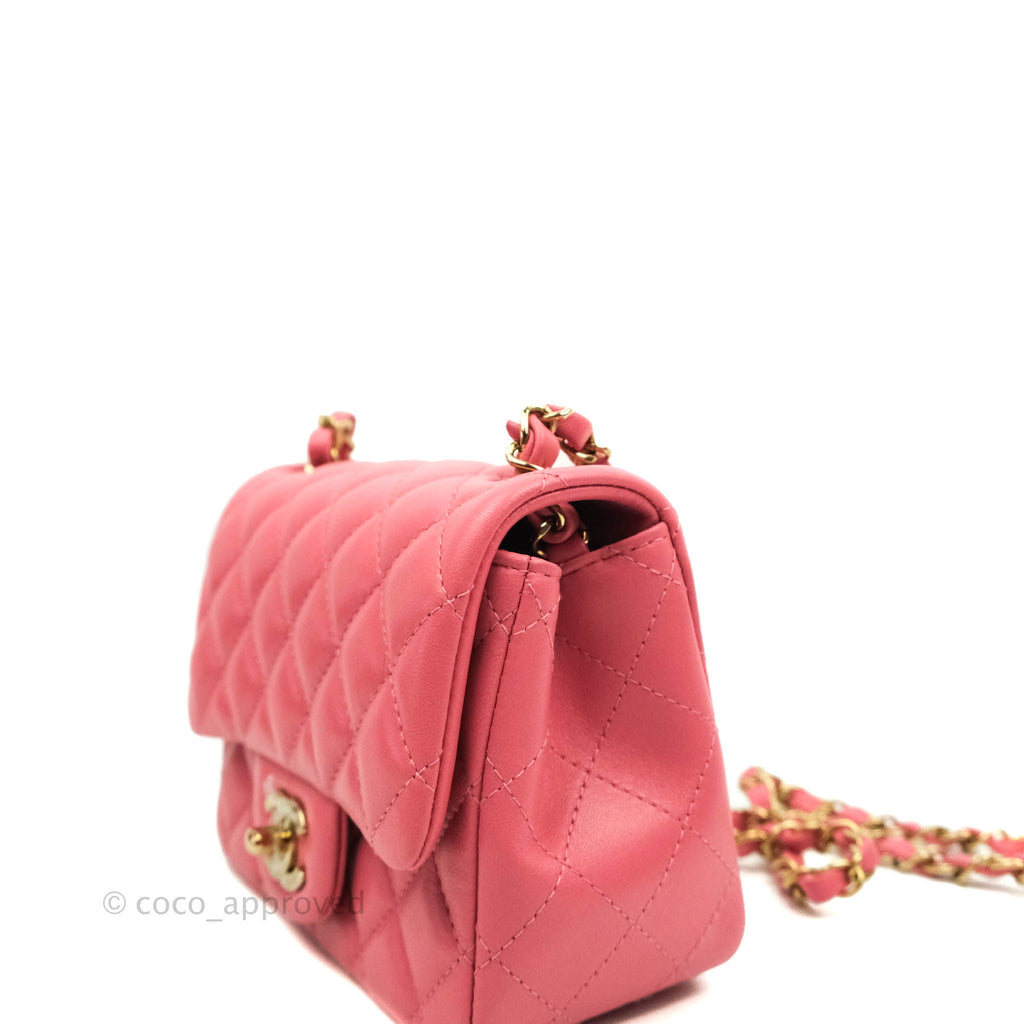 Chanel Quilted Mini Square Pink Lambskin Gold Hardware