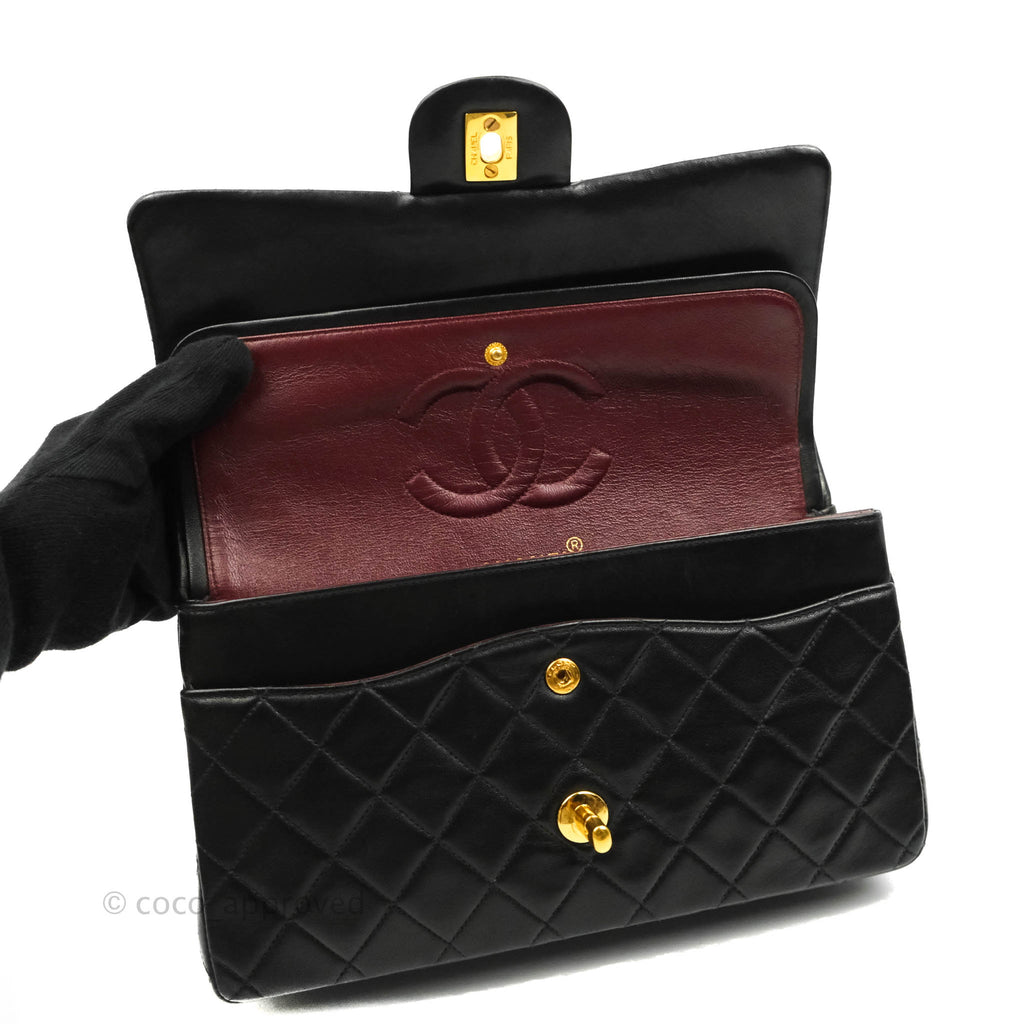 Chanel Vintage Classic M/L Medium Double Flap Black Lambskin 24K Gold Hardware