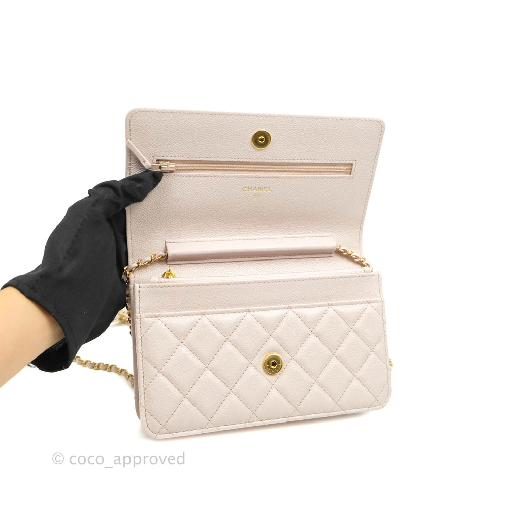 Chanel Quilted WOC Lilac Caviar CC Coco Chain Gold Hardware