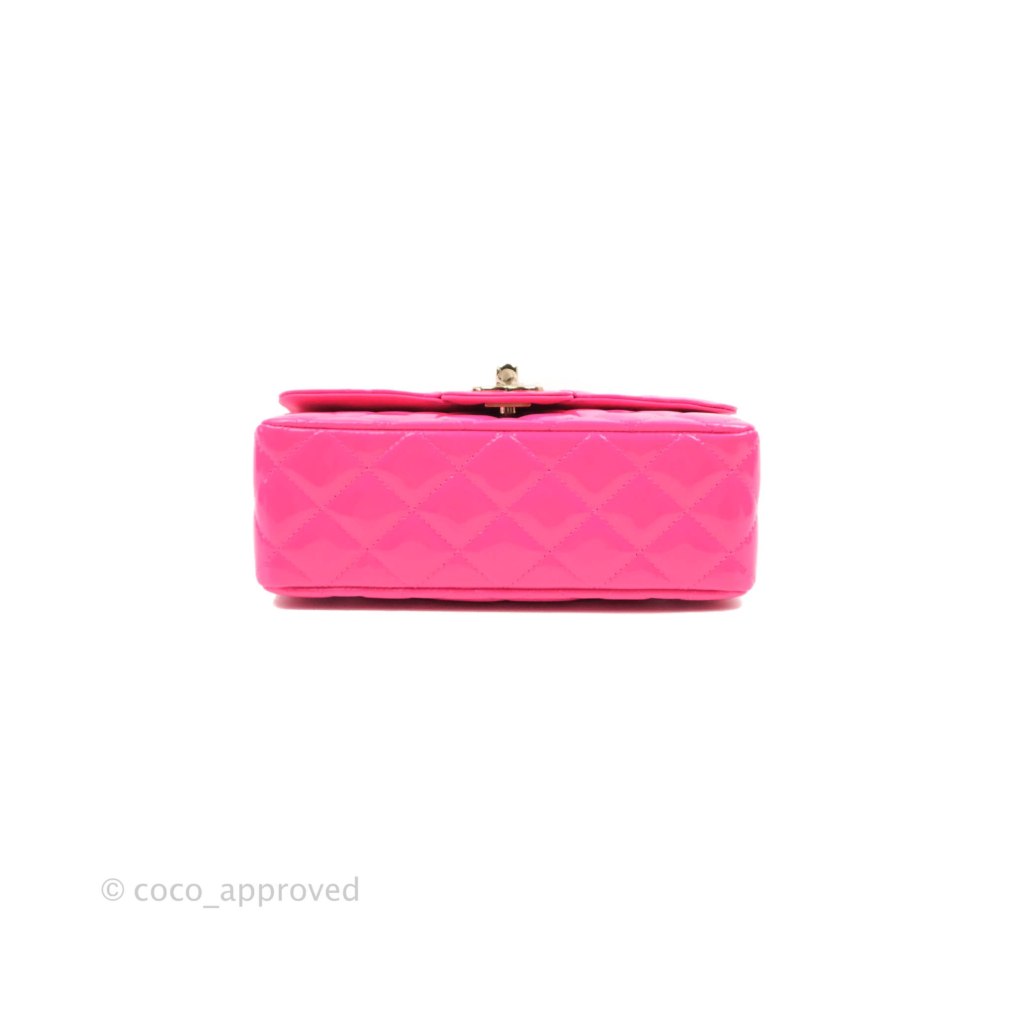 Chanel Mini Rectangular Quilted Neon Pink Patent Gold Hardware – Coco  Approved Studio