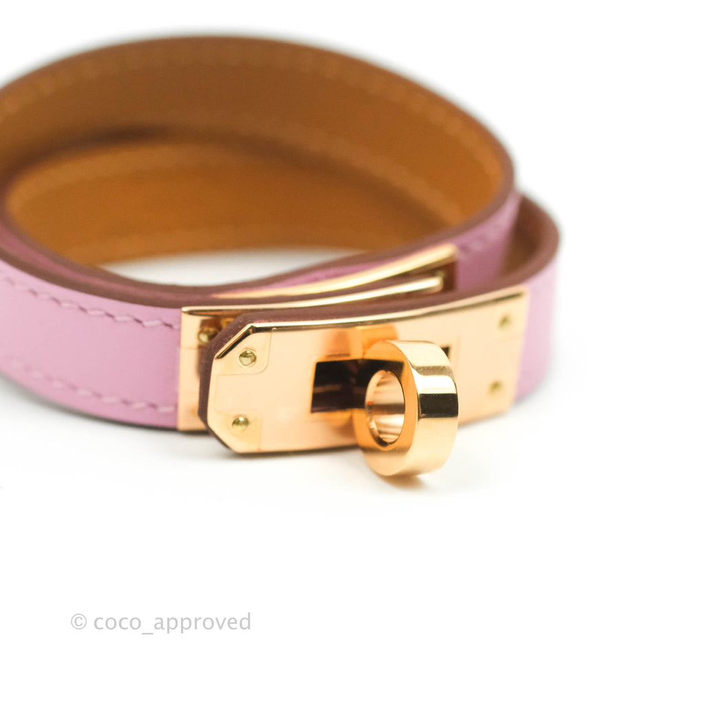 Hermès Kelly Double Tour Swift Bracelet in Mauve Sylvestre Rose Gold