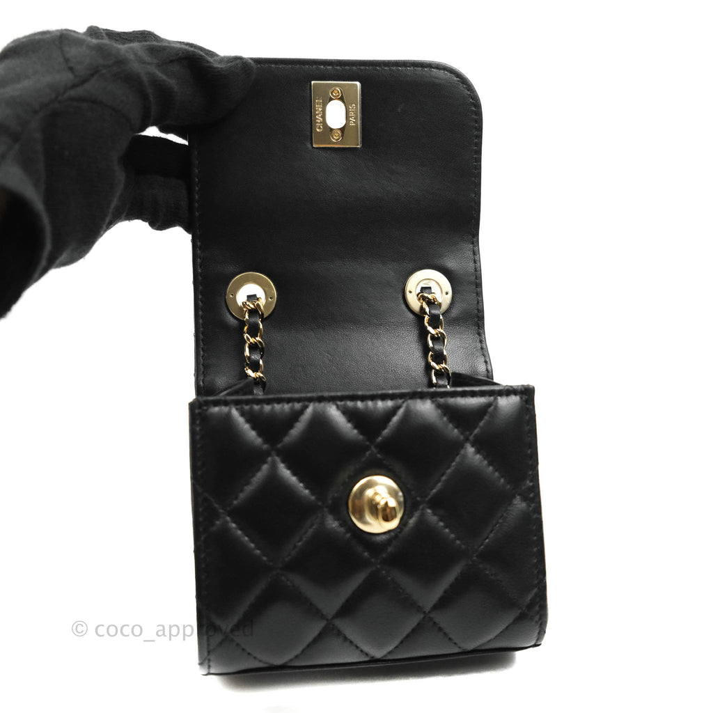 Chanel Small Quilted Trendy CC Clutch With Chain Black Lambskin Gold Hardware