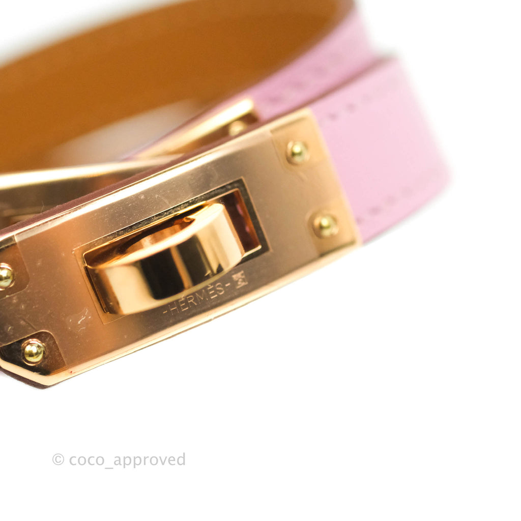 Hermès Kelly Double Tour Swift Bracelet in Mauve Sylvestre Rose Gold