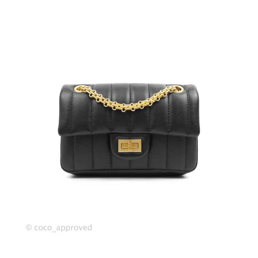 Chanel Mini Reissue 224 Vertical Quilted Black Calfskin Aged Gold Hardware