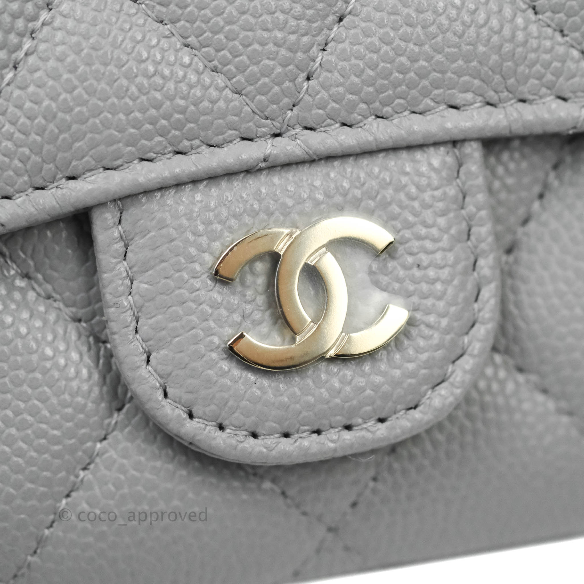 Chanel Caviar Quilted Flap Card Holder Grey Gold Hardware 21A