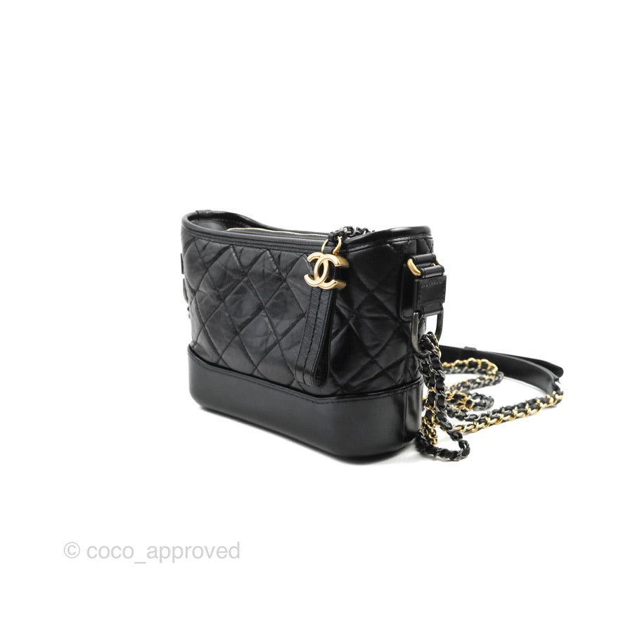 Chanel Black Chevron Quilted Aged Calfskin Small Gabrielle Hobo