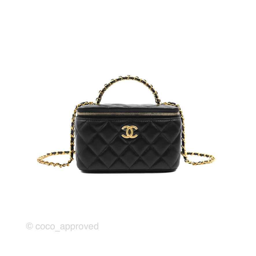 Chanel Vanity Rectangular with Top Handle Black Caviar Aged Gold Hardware
