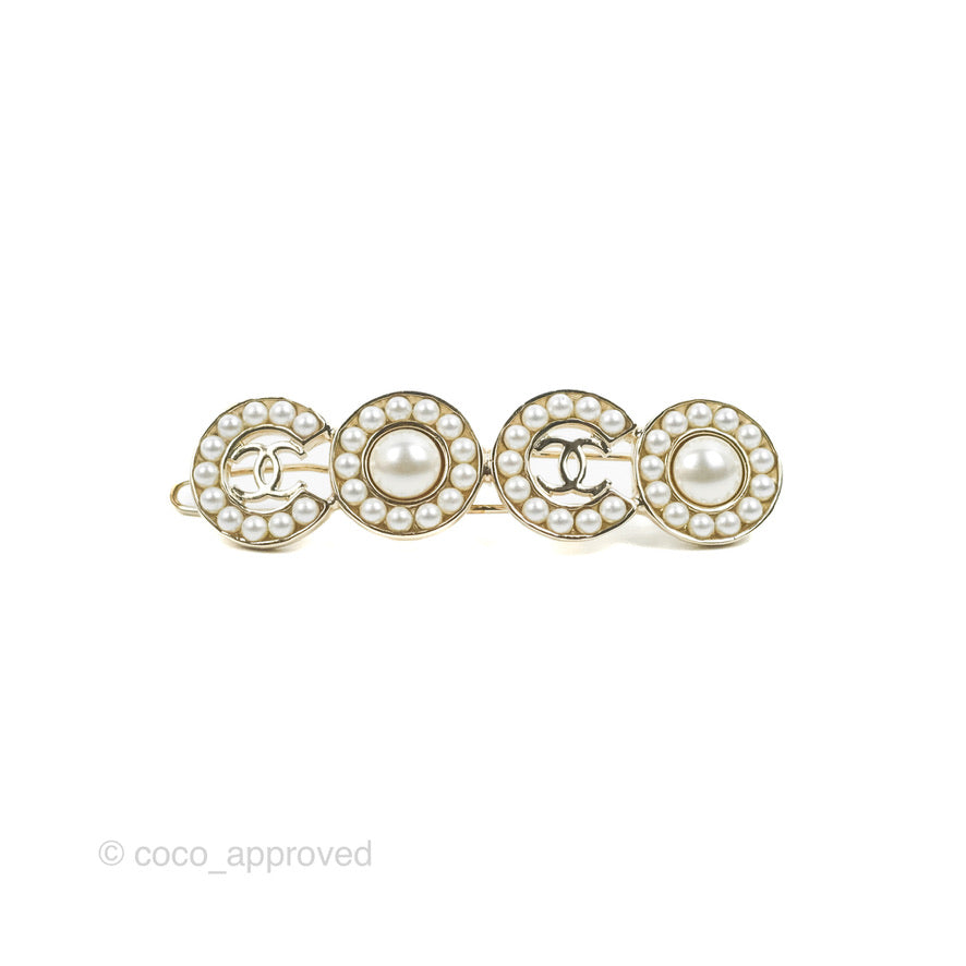 Chanel CC Coco Pearl Hair Clip Gold Tone 21P – Coco Approved Studio
