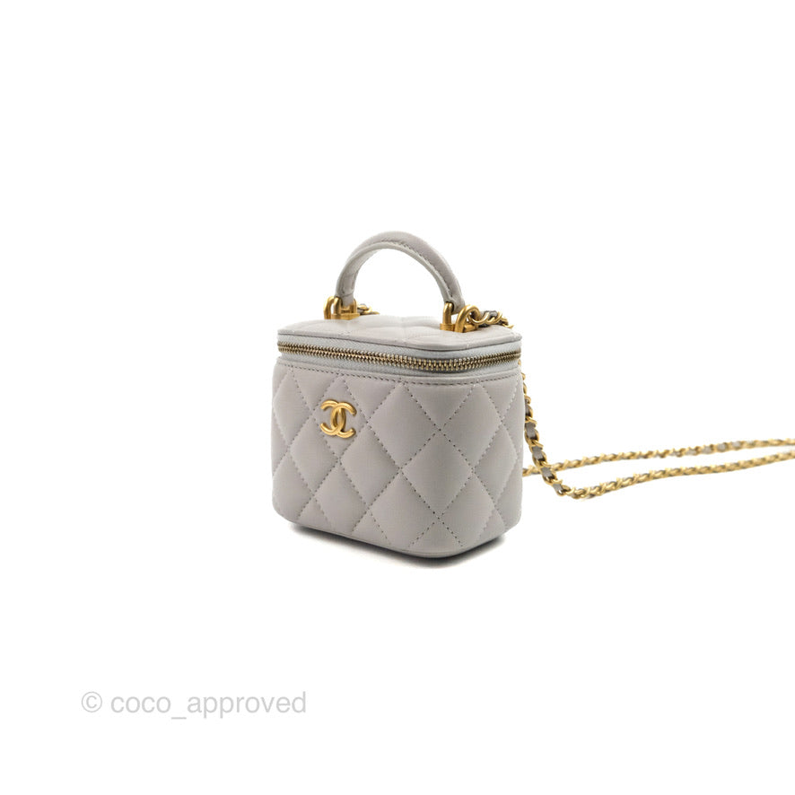 Chanel Mini Top Handle Vanity With Chain Grey Lambskin Aged Gold Hardware
