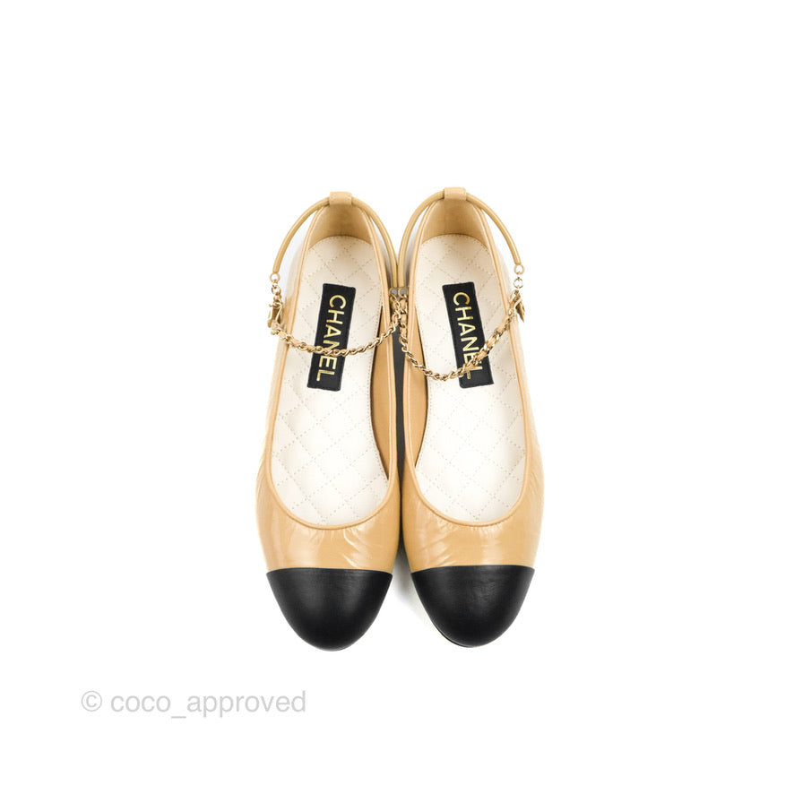Chanel Ballet Flats, Tan and Black Chanel Flats in 2023