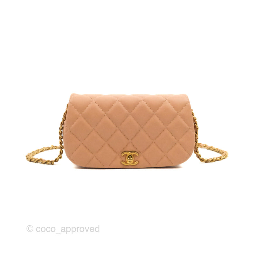 Chanel Clutch with Chain Beige Pink Calfskin Aged Gold Hardware