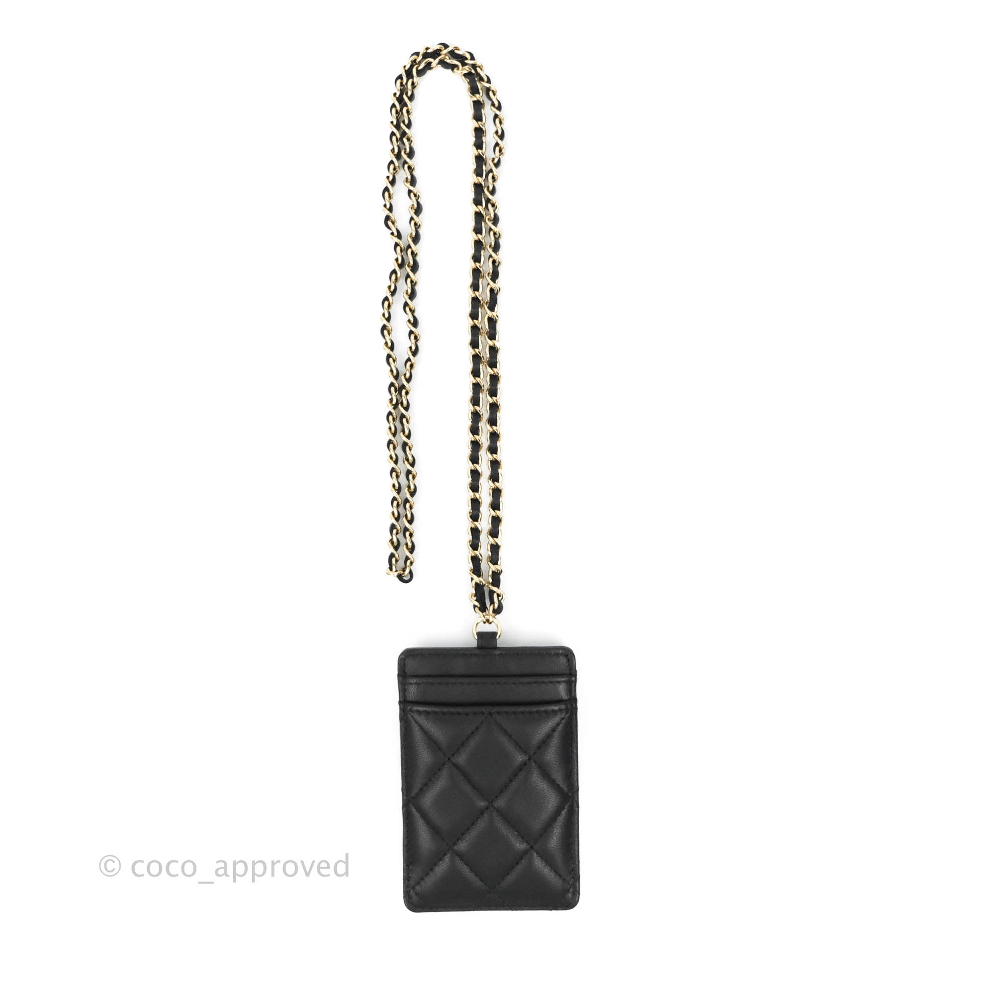 CHANEL Lambskin Quilted Trendy CC Card Holder On Chain Black 1237098