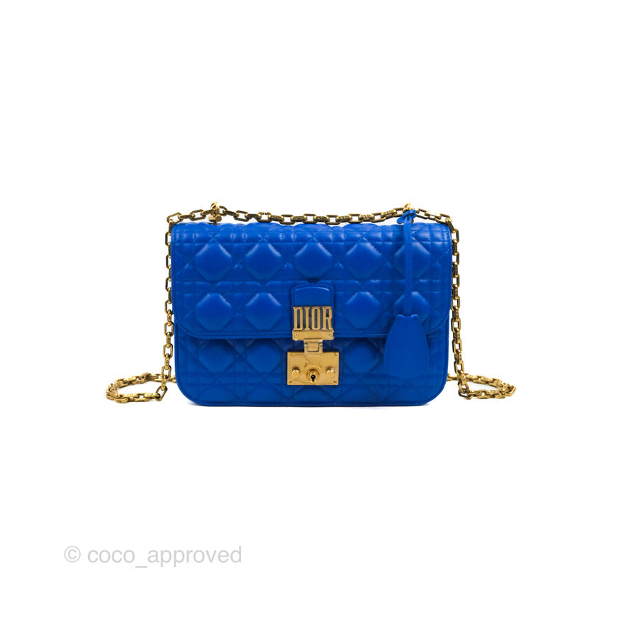 Christian Dior Lambskin Cannage Large Dioraddict Flap Bag Blue Aged Gold Hardware