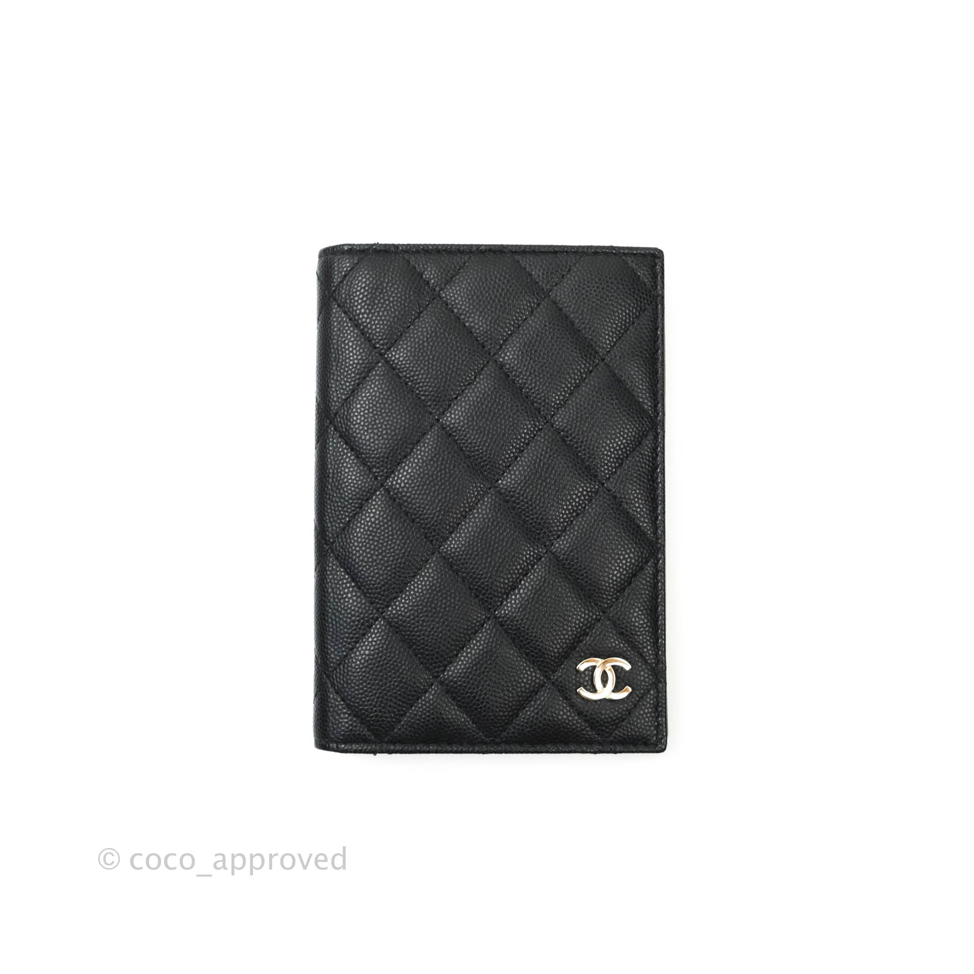 Chanel Classic Quilted Caviar Black Passport Holder Gold Hardware
