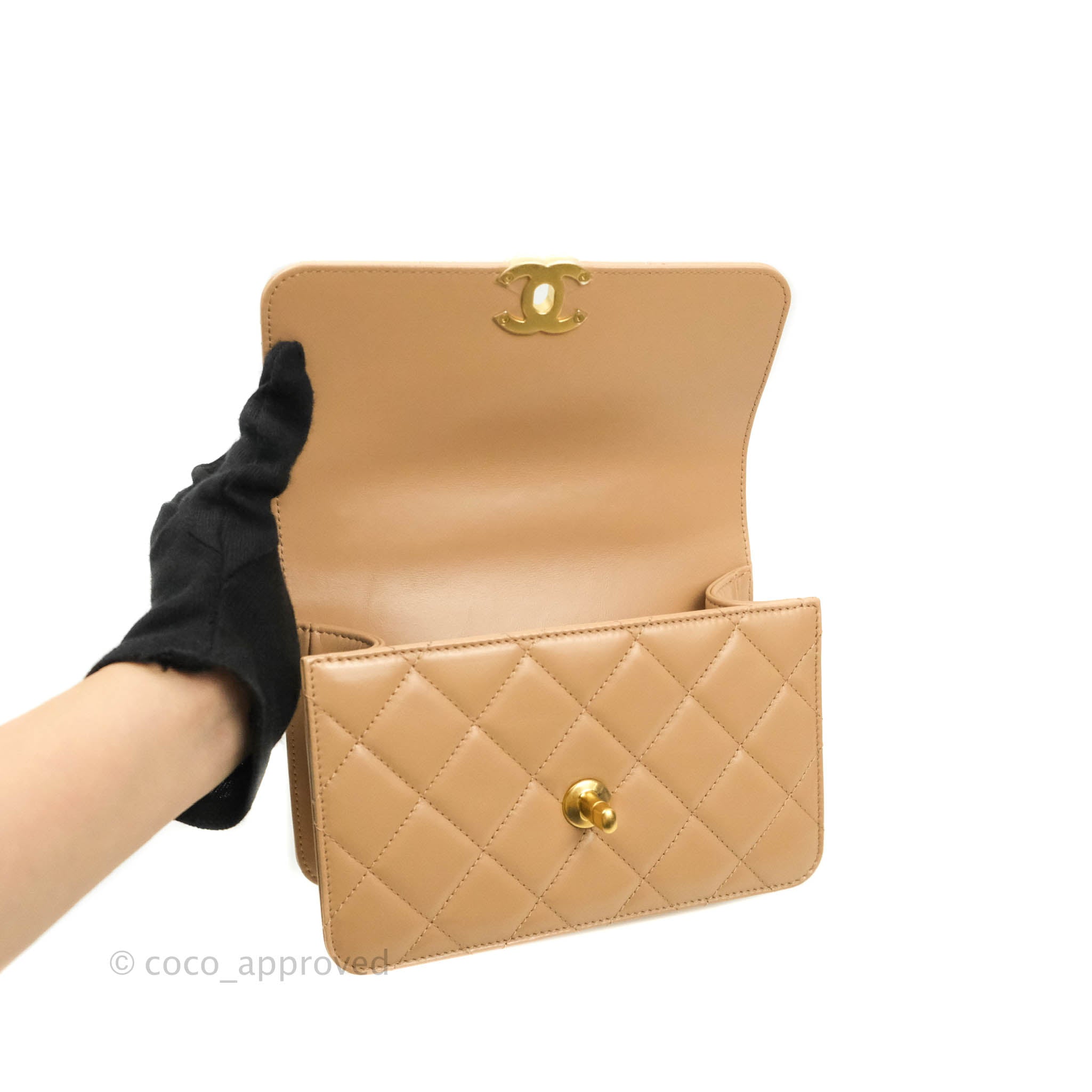 Chanel Quilted Mini Perfect Fit Adjustable Beige Calfskin Gold