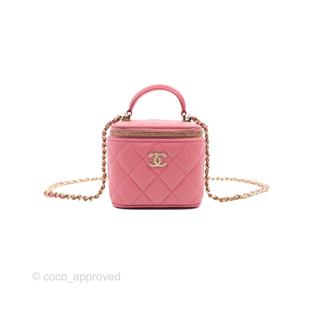 Chanel Mini Top Handle Vanity With Chain Pink Lambskin Gold Hardware