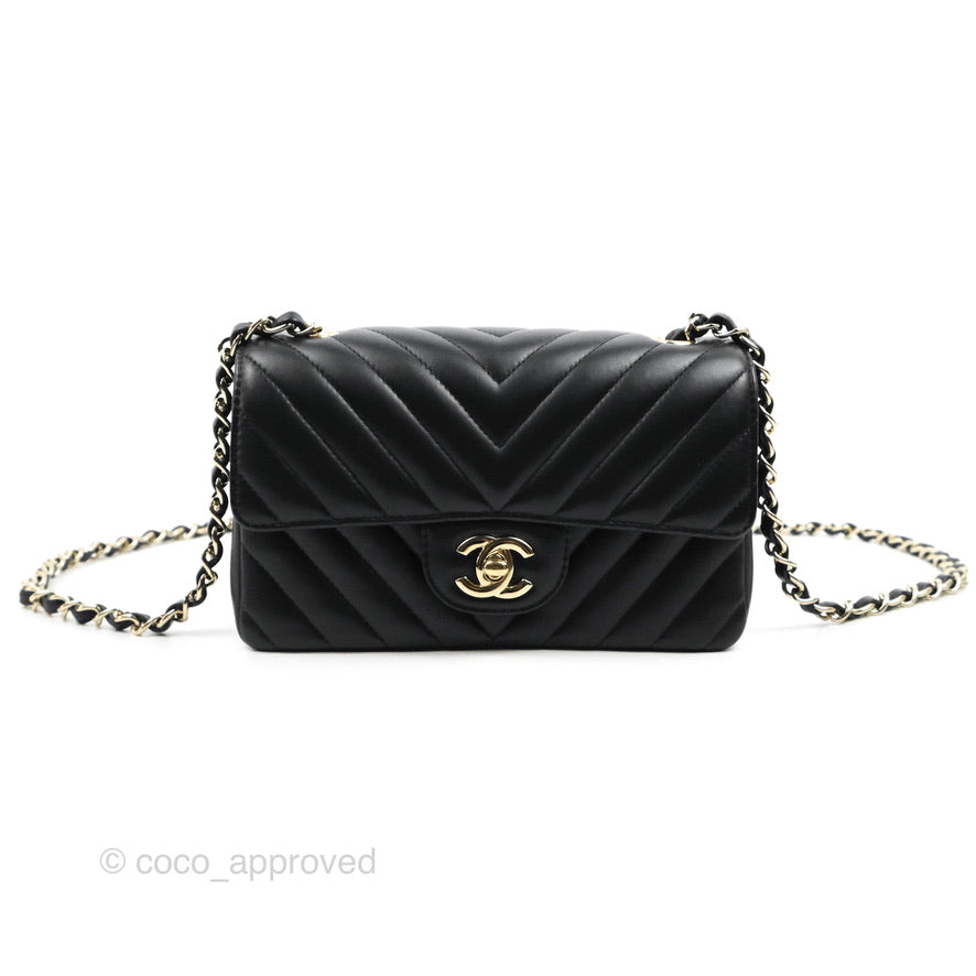 Chanel Chevron Mini Rectangular Flap Black Lambskin Gold Hardware – Coco  Approved Studio