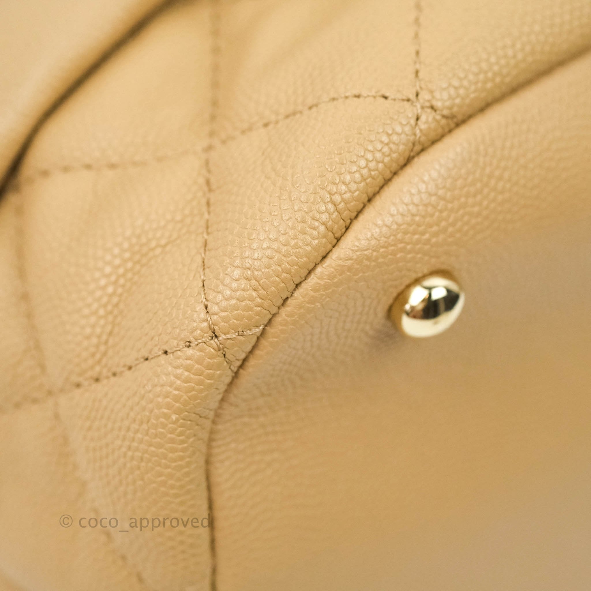 Chanel Caviar Quilted Rolled Up Bucket Drawstring Bag Beige Gold