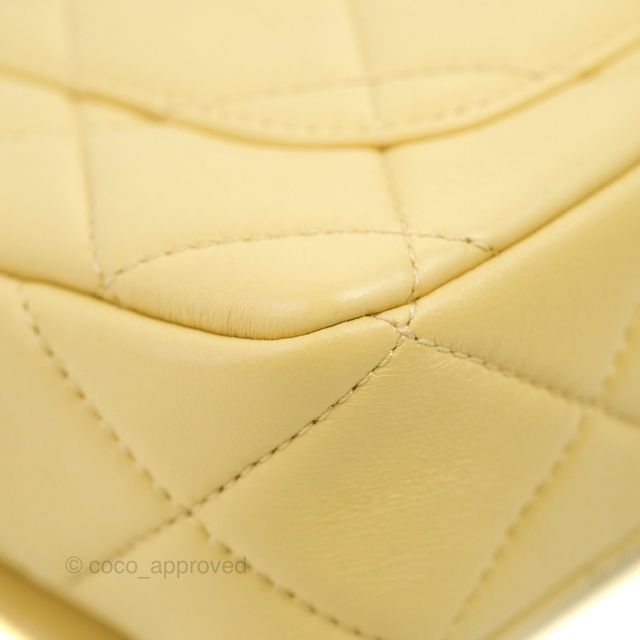 Chanel Classic Double Flap Bag Quilted Caviar Medium Yellow 2258182