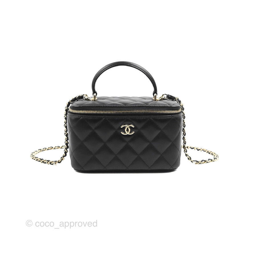 Chanel Vanity Rectangular Top Handle Black Lambskin Gold Hardware