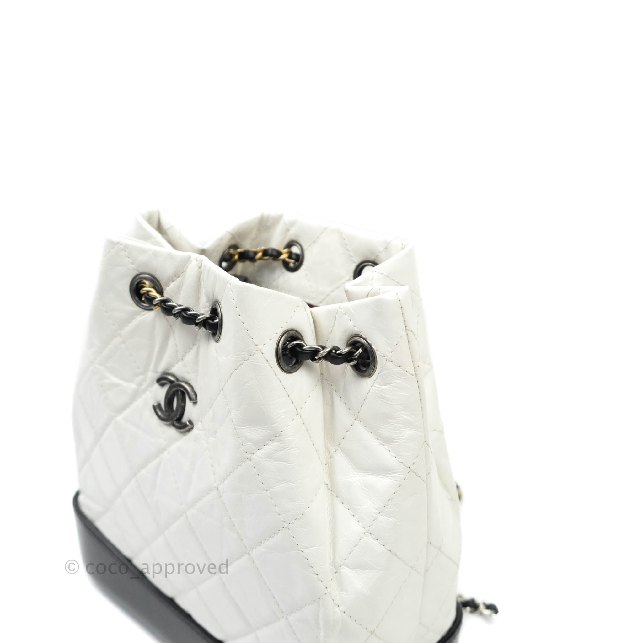 Chanel Gabrielle Backpack White Calfskin Black Base⁣ – Coco Approved Studio