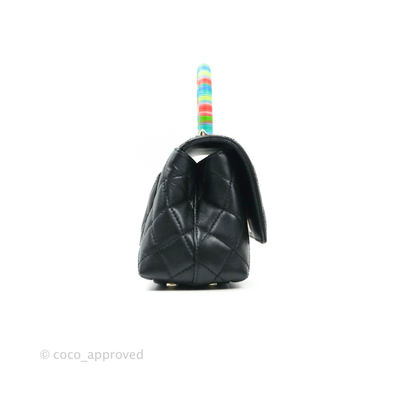 Flap bag with top handle, Lambskin, black — Fashion