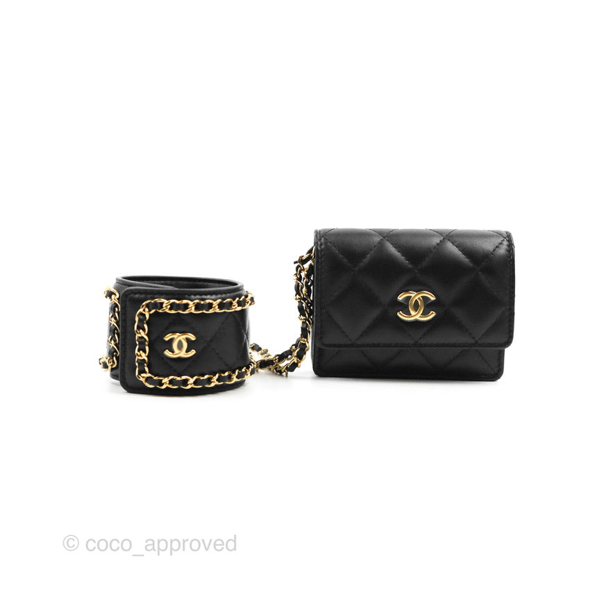 Chanel Flap Card Holder with Cuff Black Lambskin Gold Hardware