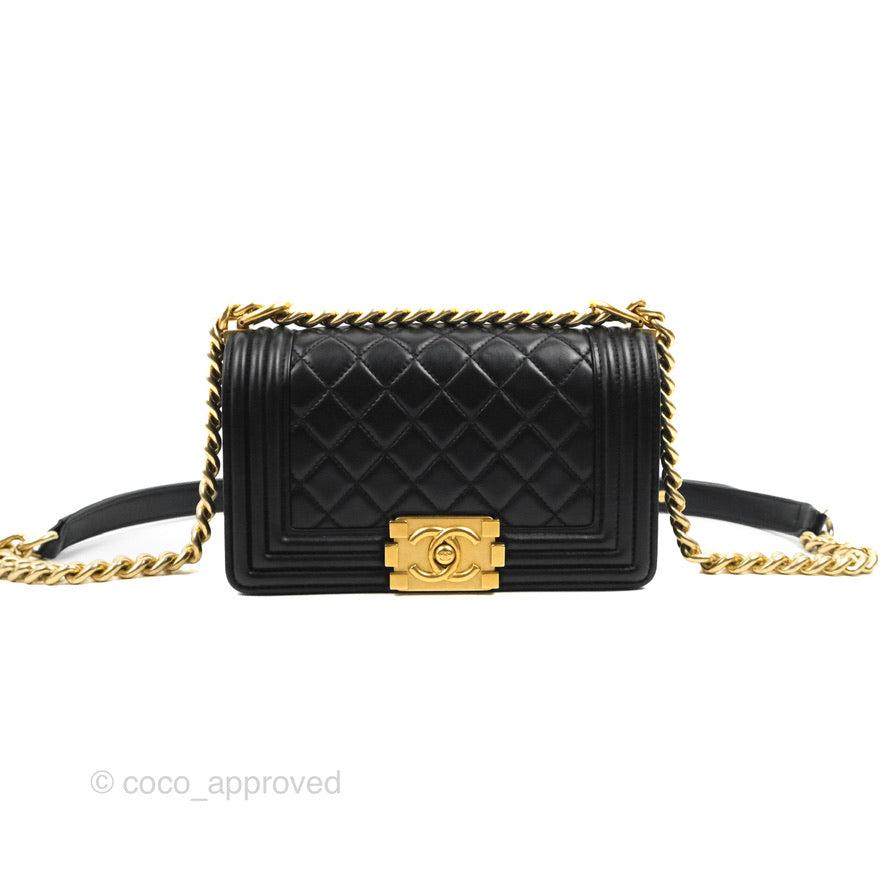 Chanel Small Boy Black Lambskin Aged Gold Hardware