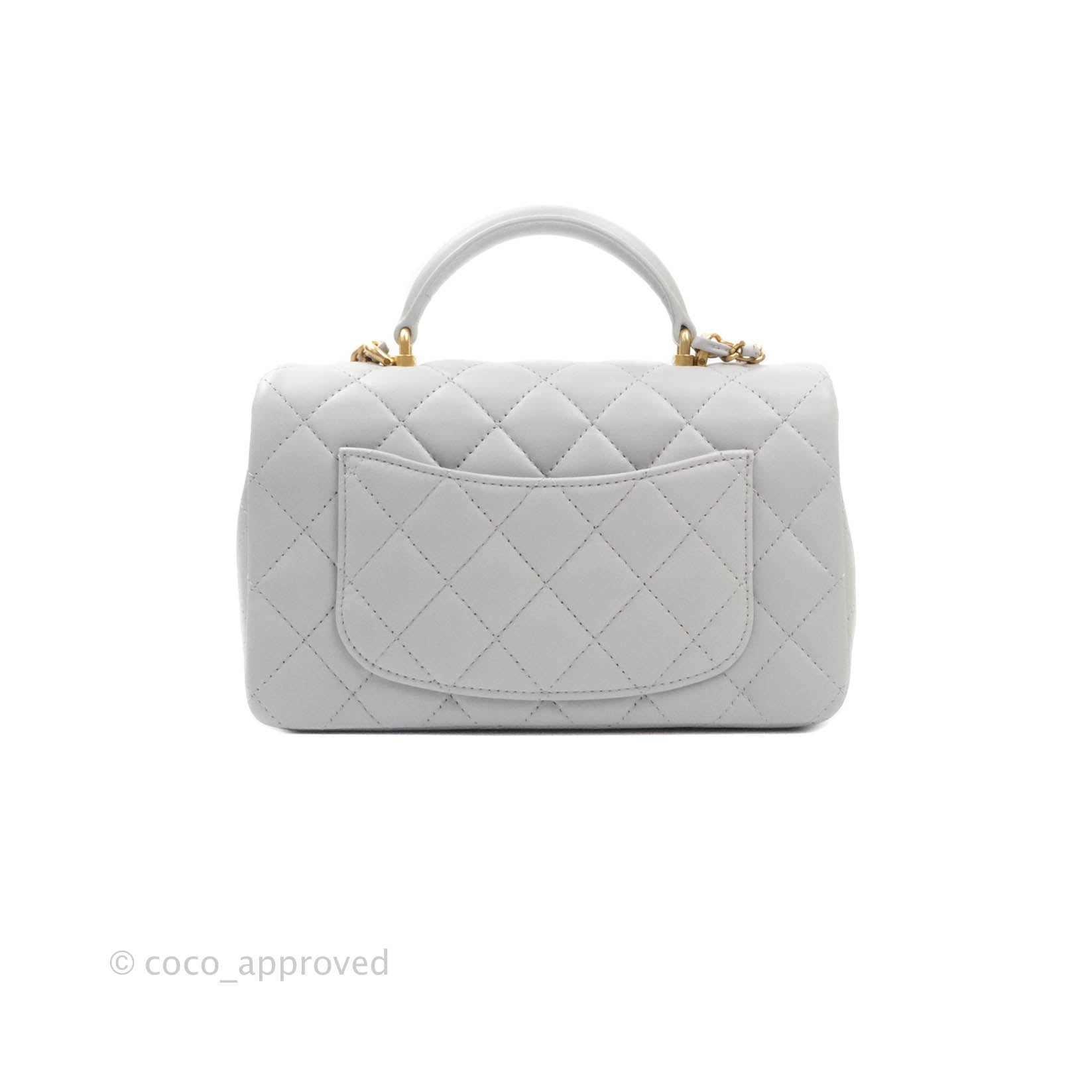 Chanel Top Handle Mini Rectangular Flap Bag Grey Lambskin Aged
