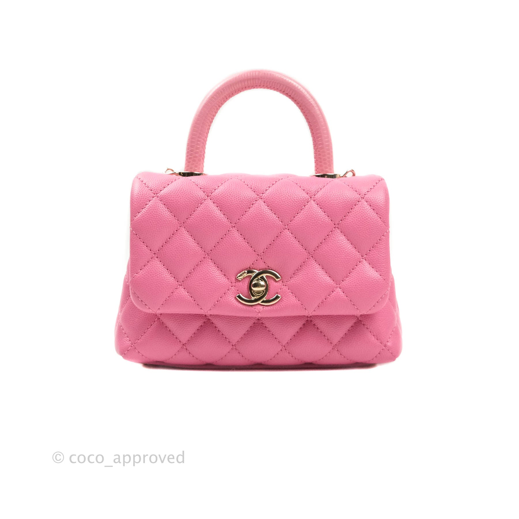 Chanel Extra Mini Coco Handle Quilted Pink Caviar Lizard Embossed Hand –  Coco Approved Studio