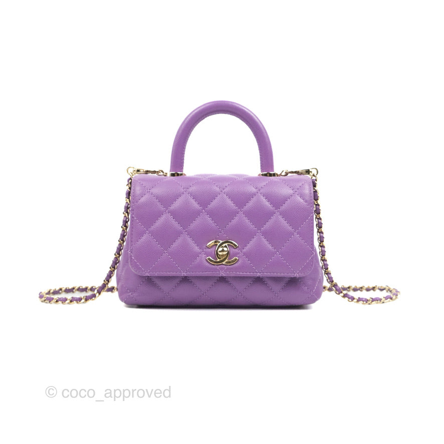 Chanel Mini Coco Handle Quilted Purple Caviar Gold Hardware