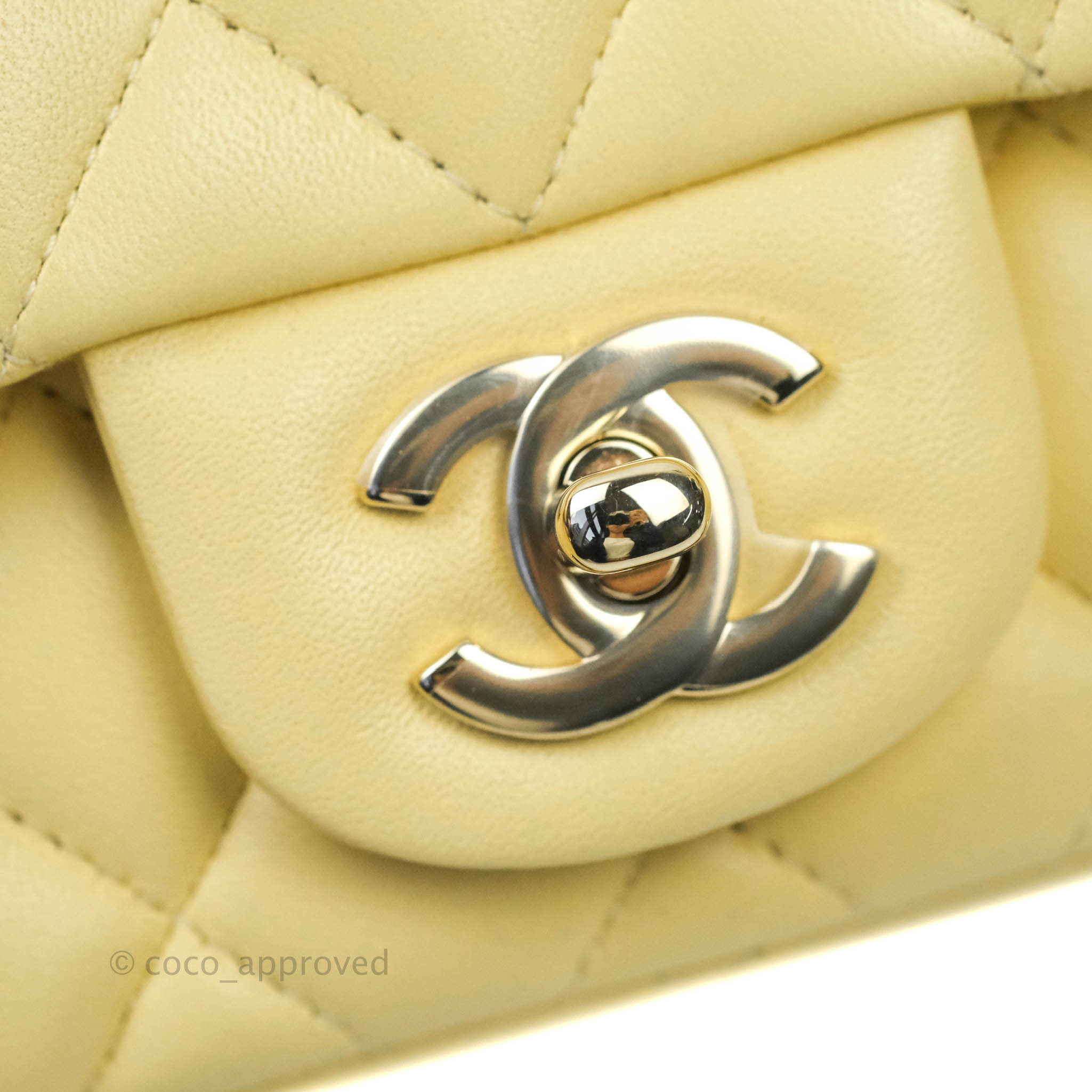Chanel Mini Square Pale Yellow Lambskin Gold Hardware 21C – Coco Approved  Studio