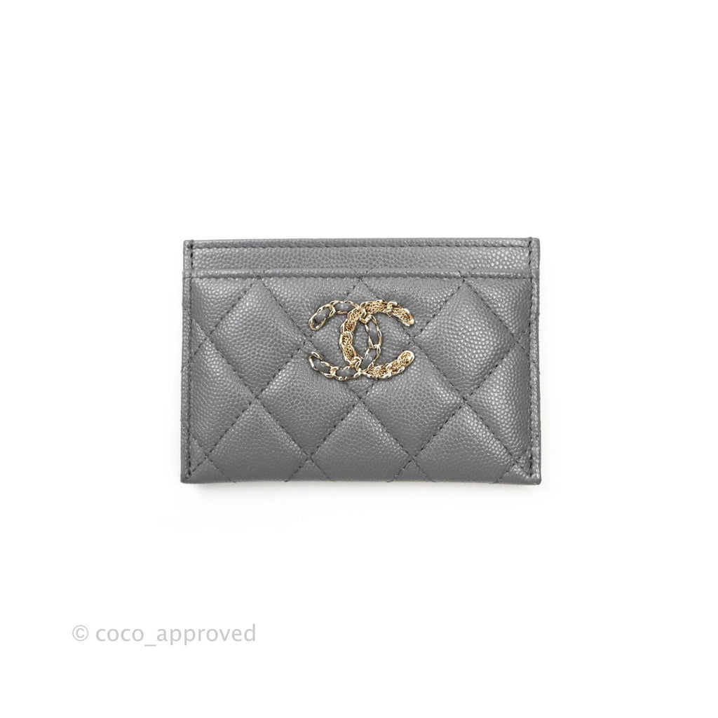 Chanel French New Wave Quilted Flat Card Holder Dark Grey Caviar 20K