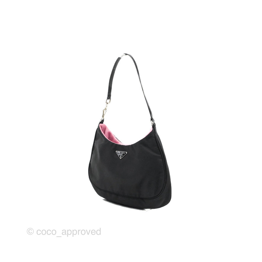Prada Vintage Small Tessuto Hobo Bag Black Nylon