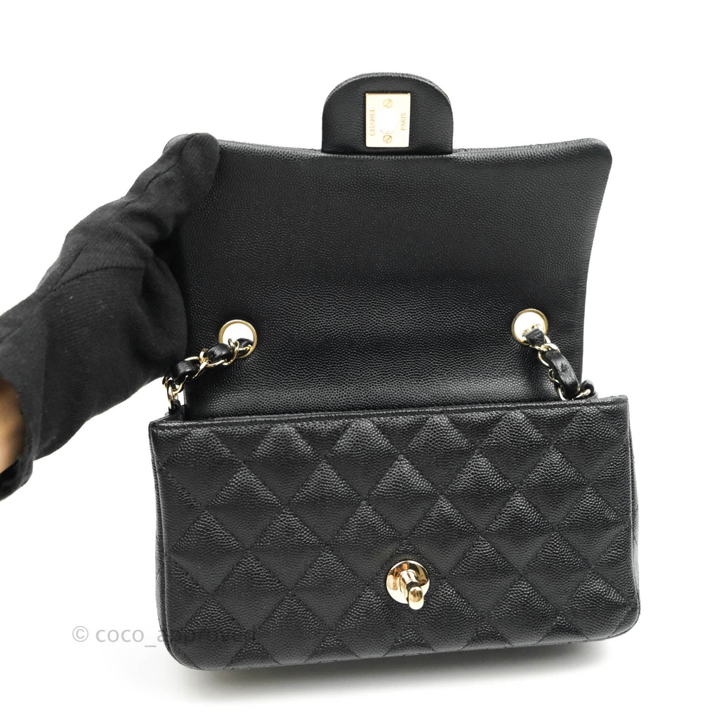 Chanel Quilted Mini Rectangular Black Caviar Gold Hardware