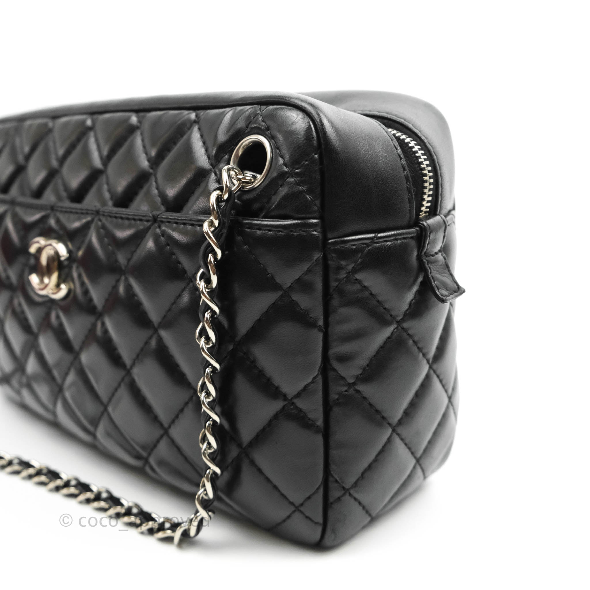 Chanel Quilted Camera Case Bag Black Lambskin Silver Hardware