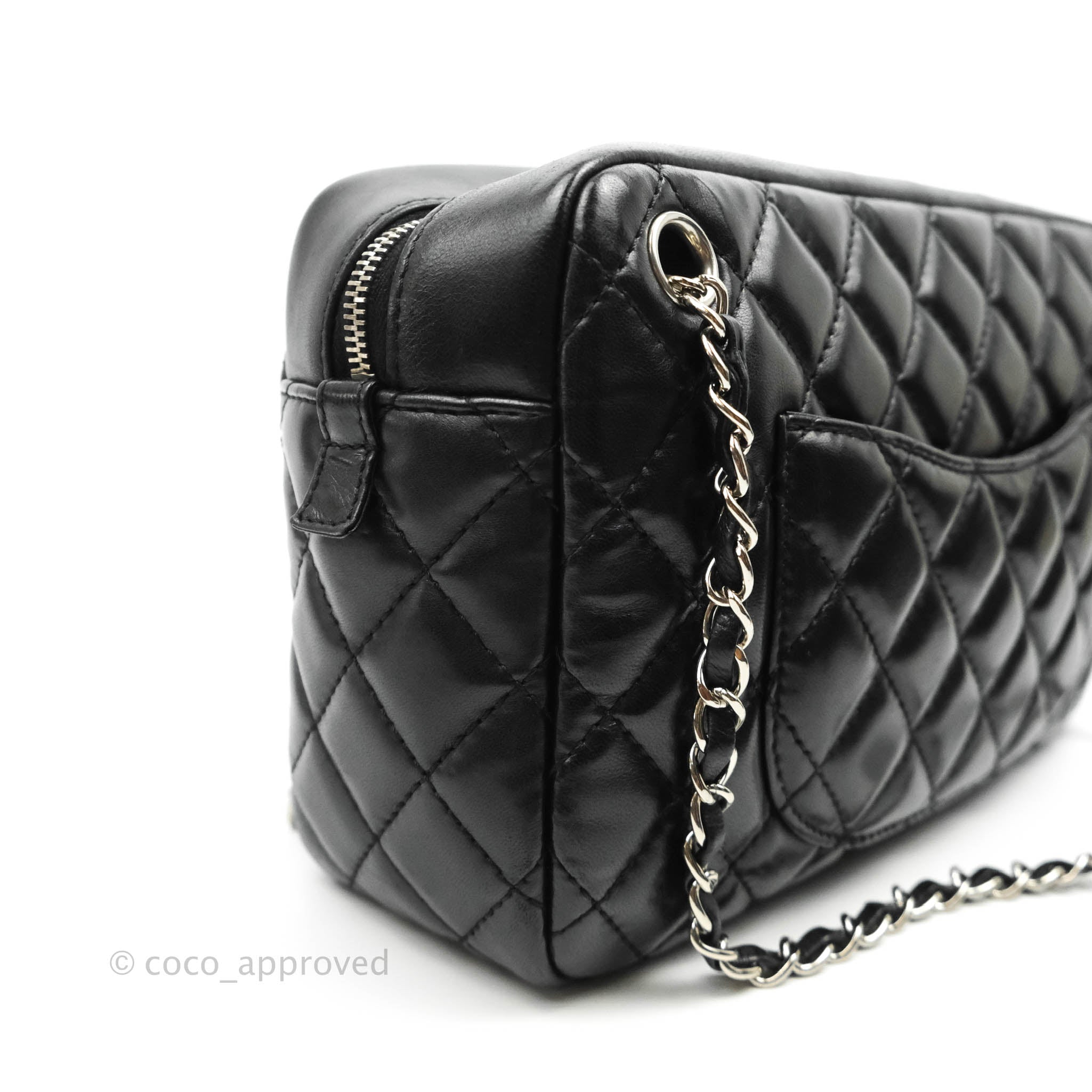 Chanel Quilted Camera Case Bag Black Lambskin Silver Hardware