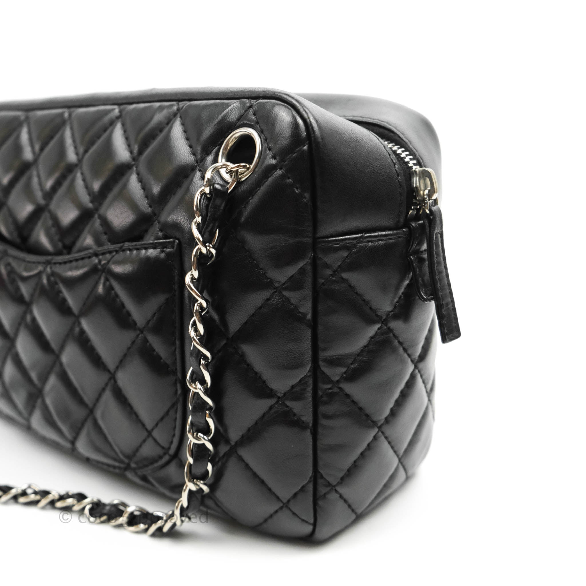 Chanel Vintage Black Matelasse Quilted Lambskin Leather Large CC Logo –  Amarcord Vintage Fashion