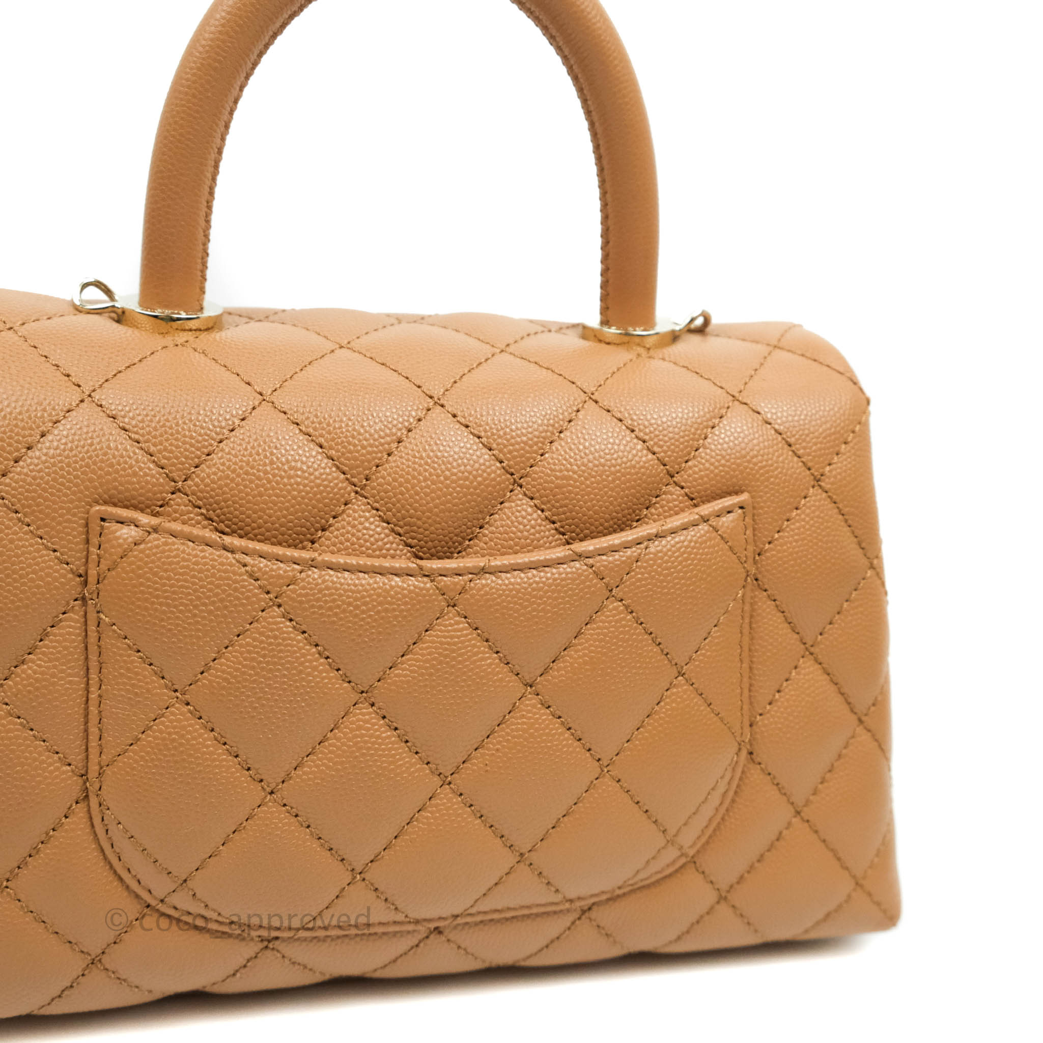 Chanel Mini (Small) Coco Handle Quilted Caramel Dark Beige Caviar Gold – Coco  Approved Studio