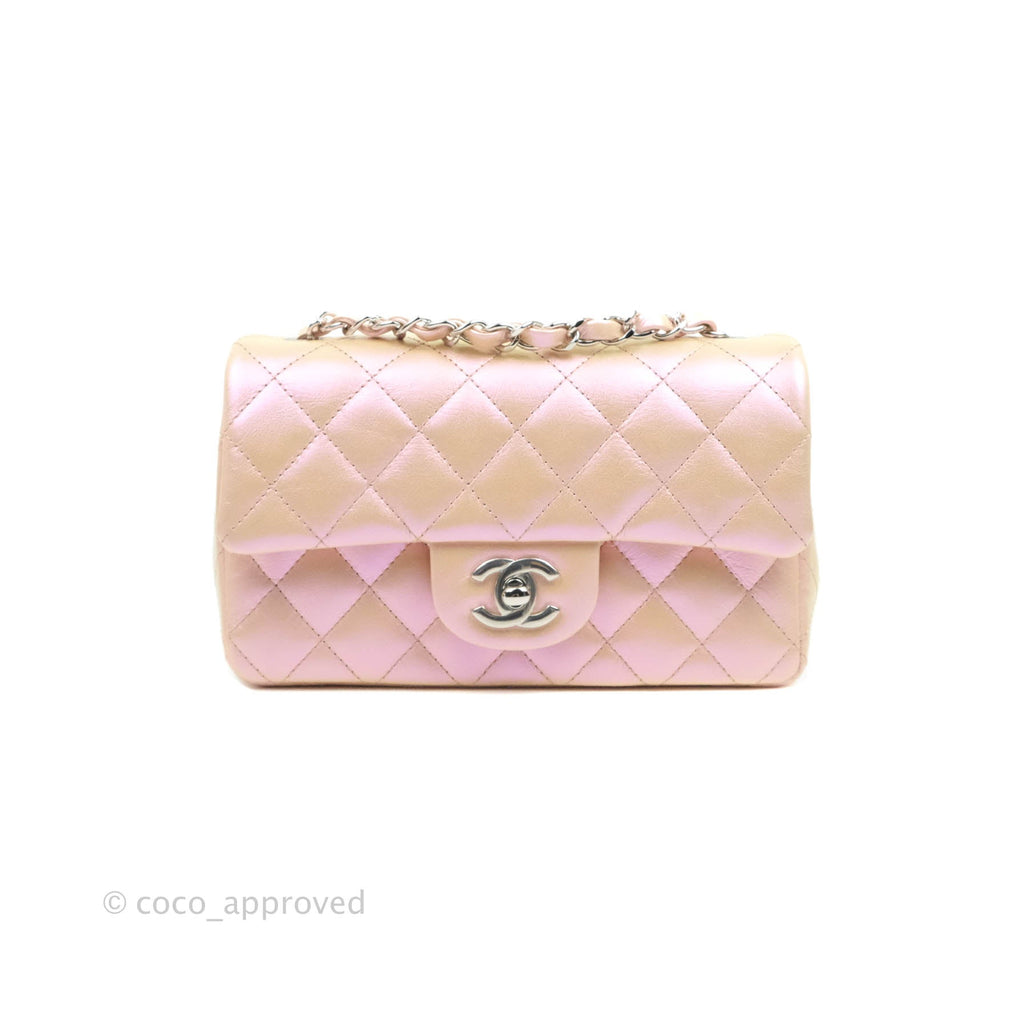 Chanel Quilted Mini Rectangular Iridescent Pink Calfskin Silver Hardware