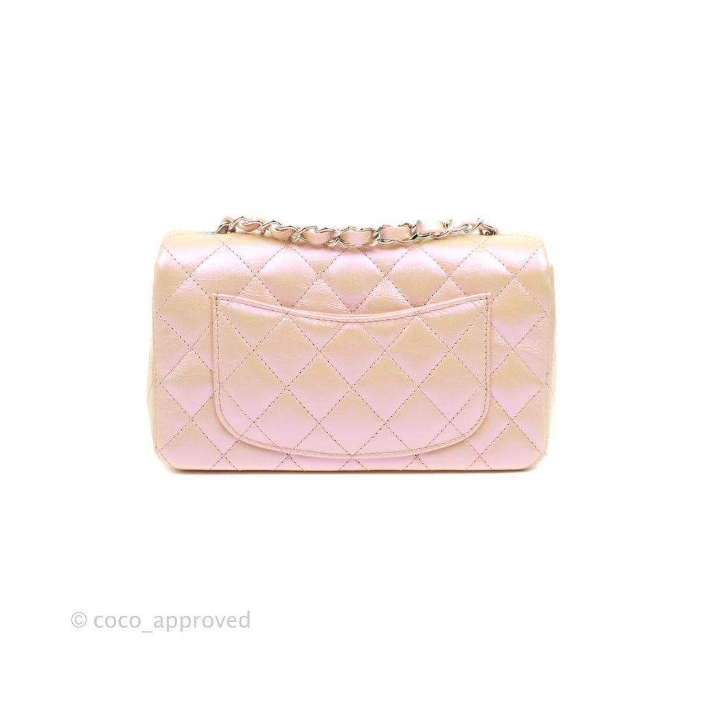 Chanel Quilted Mini Rectangular Iridescent Pink Calfskin Silver Hardware