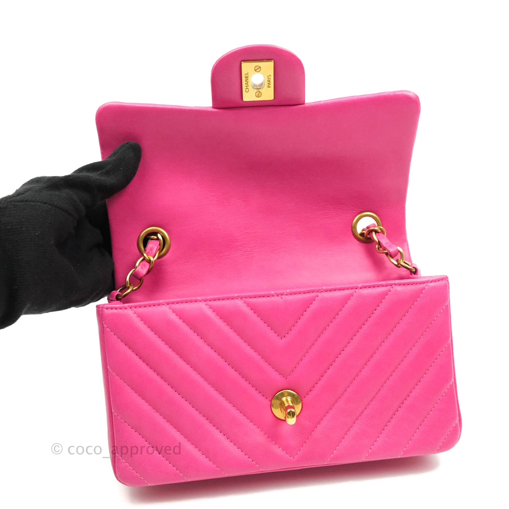 Chanel Chevron Mini Rectangular Flap Pink Lambskin Gold Hardware