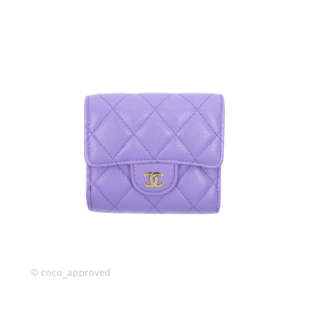 Chanel Classic Flap Wallet Purple Caviar Gold Hardware⁣