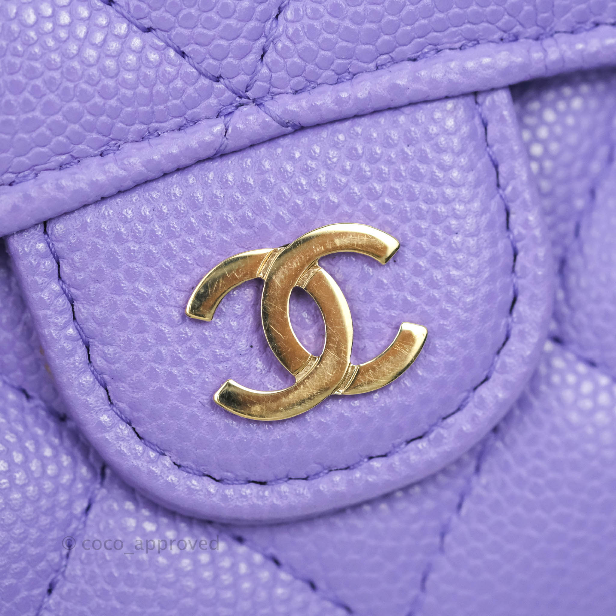 Flap wallet - Grained shiny calfskin & gold-tone metal, purple — Fashion