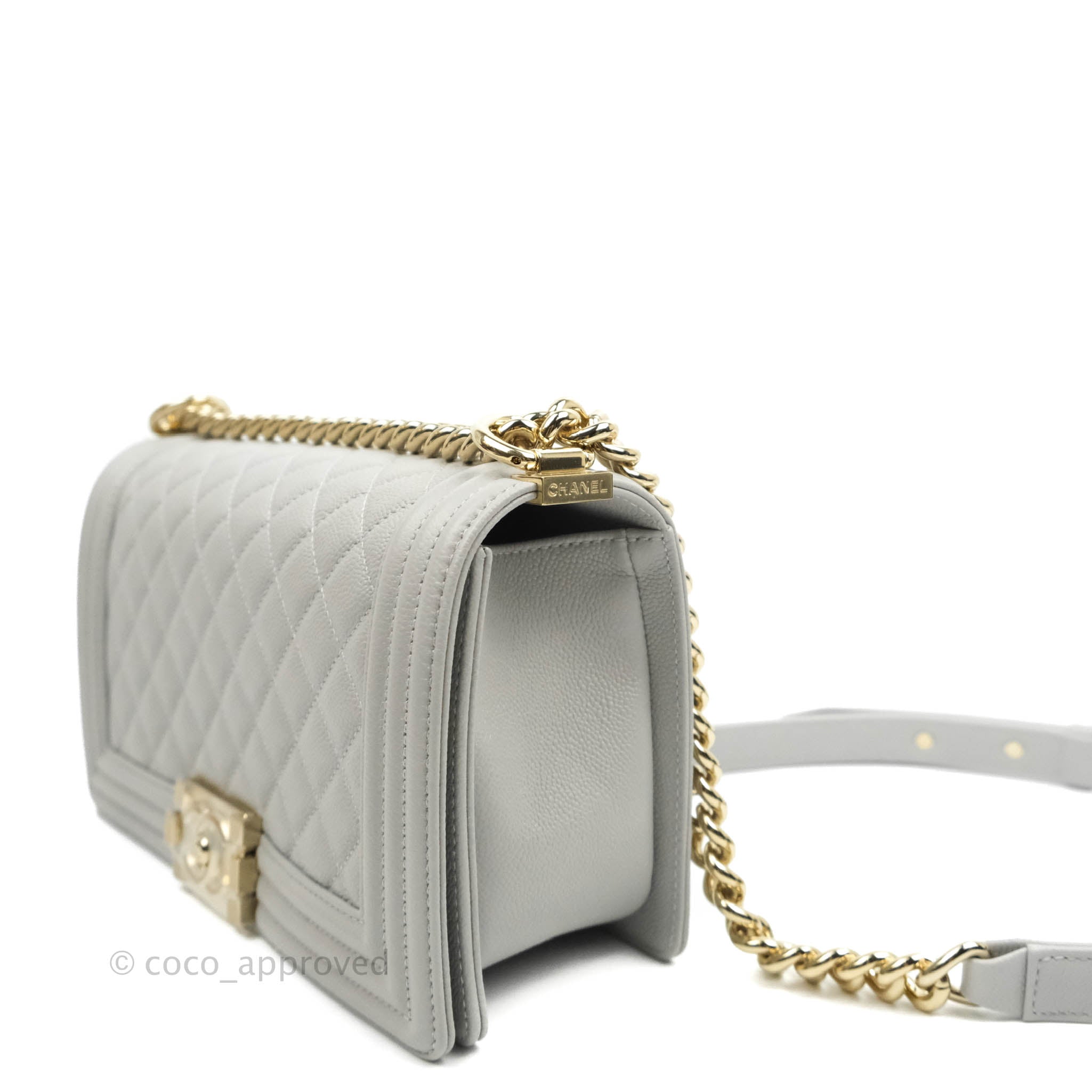 Chanel Old Medium Quilted Boy Bag Grey Caviar Gold Hardware  Coco Approved  Studio