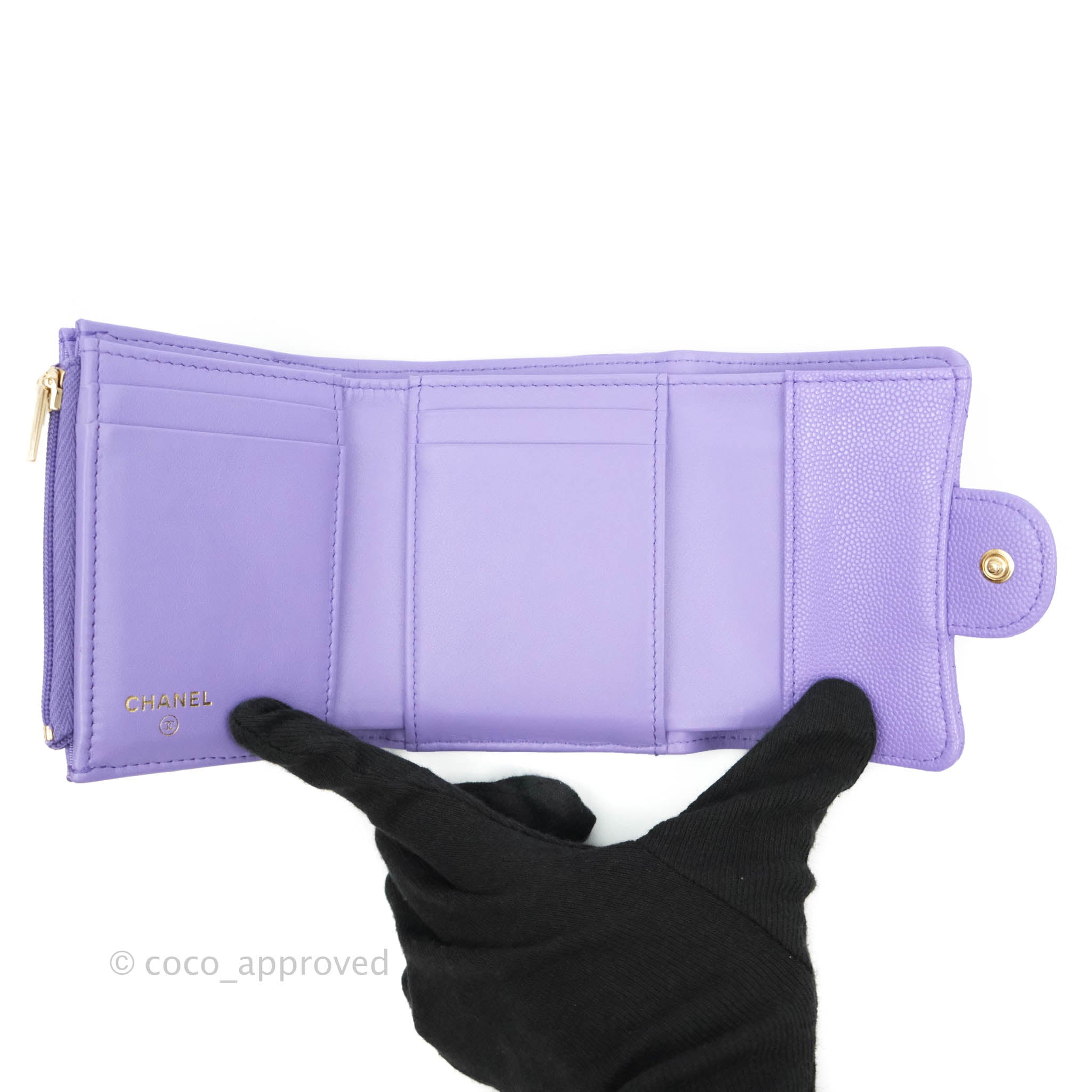 Long flap wallet - Grained shiny calfskin & gold-tone metal, purple —  Fashion | CHANEL