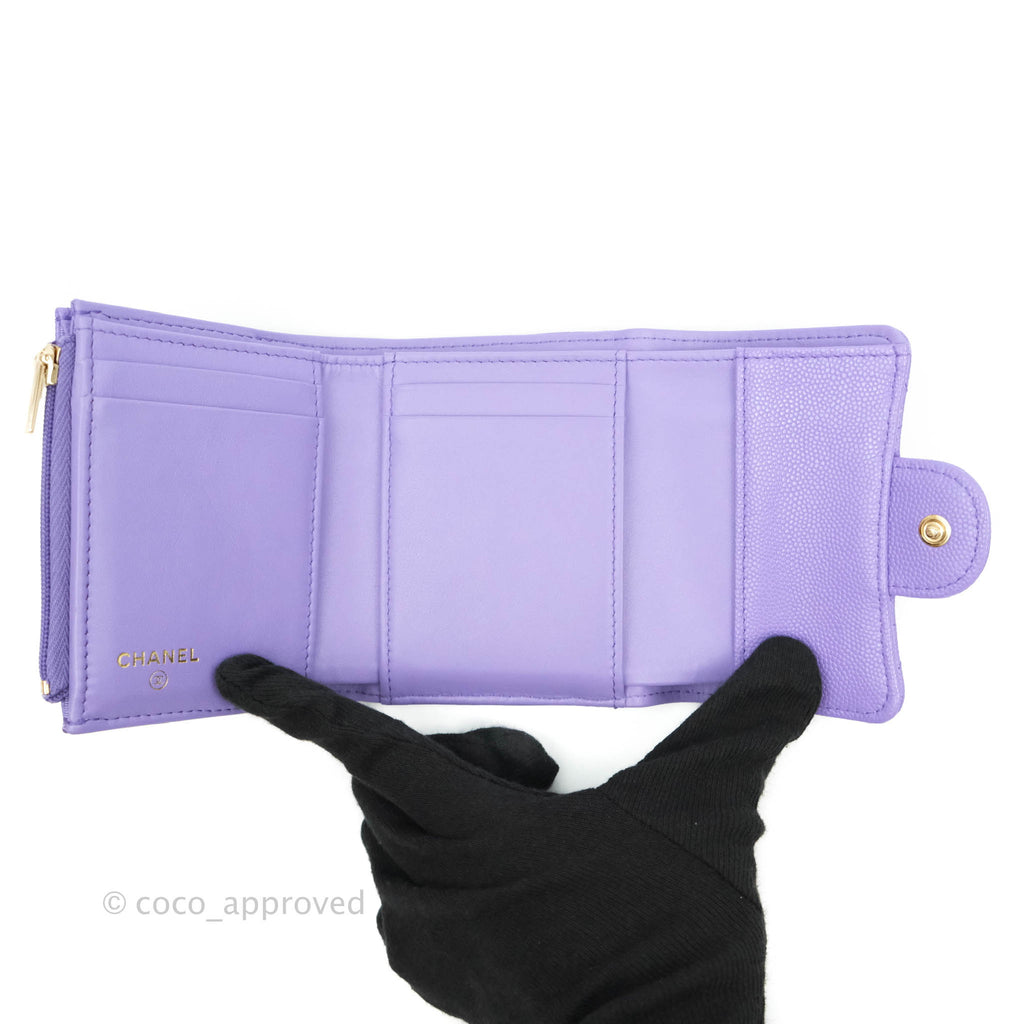 Chanel Classic Flap Wallet Purple Caviar Gold Hardware⁣