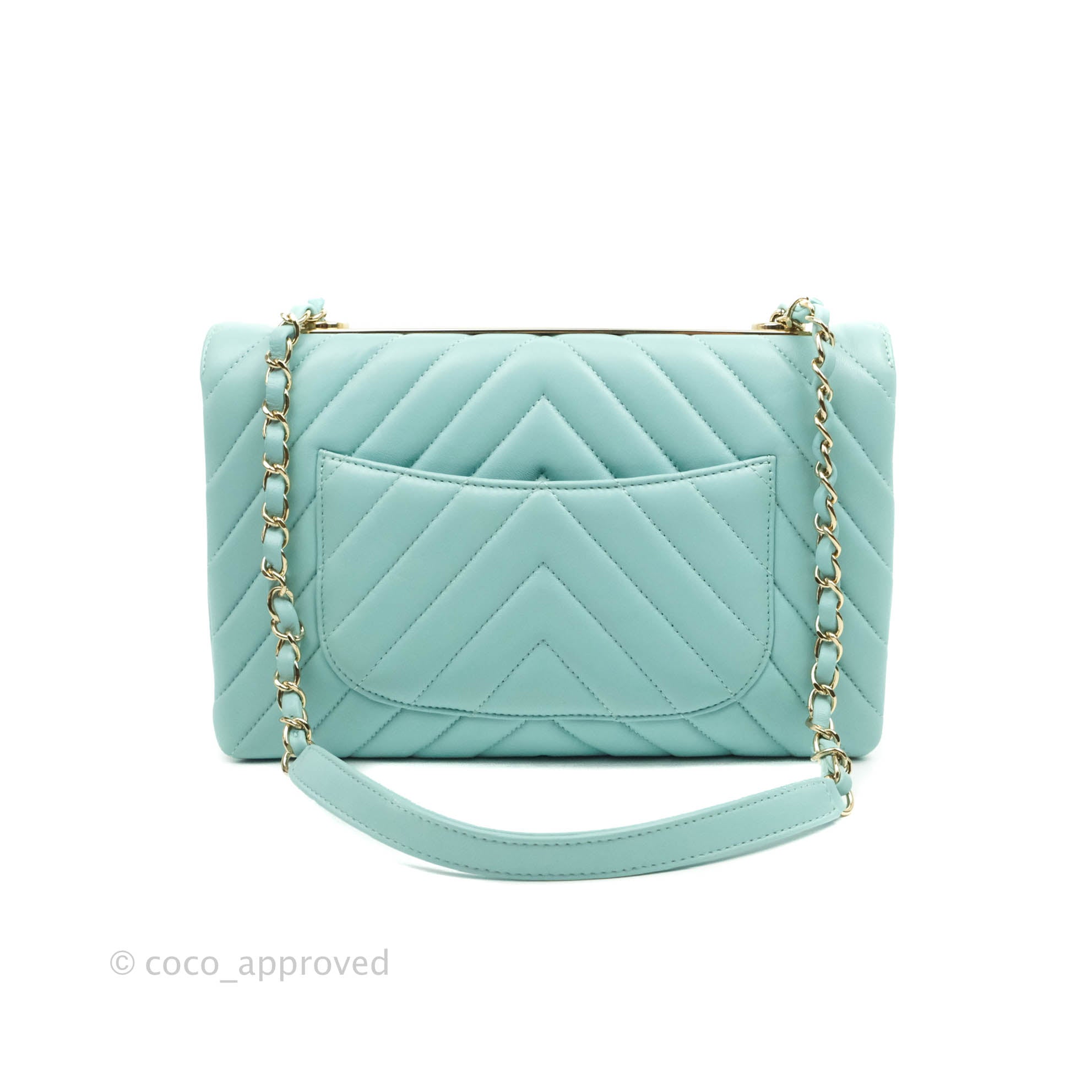 Chanel Trendy CC Chevron Lambskin Flap Bag Tiffany Blue Gold
