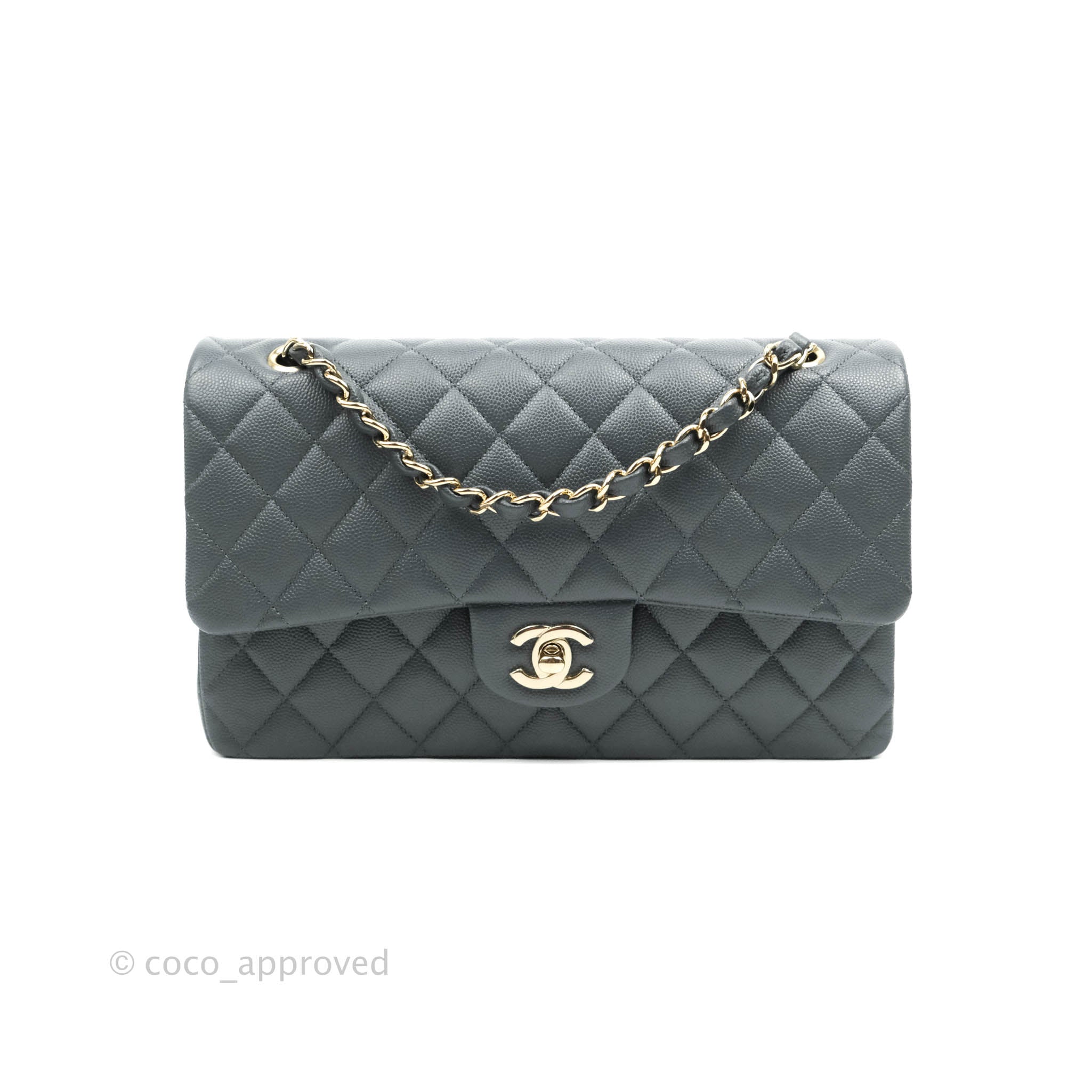 Chanel Classic M/L Medium Double Flap Bag Black Caviar Silver